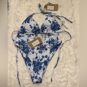 Floral Blue and White Bikini